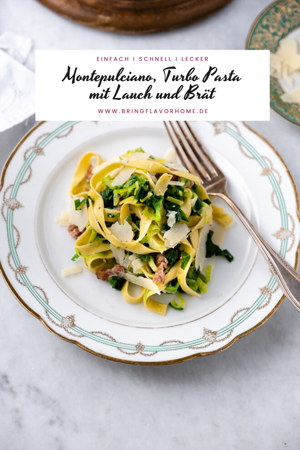 Rezept für schnelle Pasta mit Lauch und Bratwurst